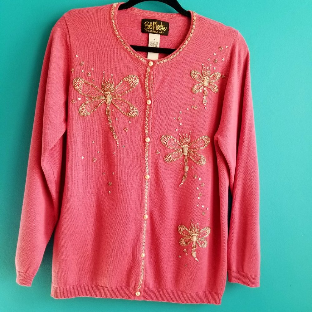 Bob Mackie Wearable Art Dragonfly Cardigan, M